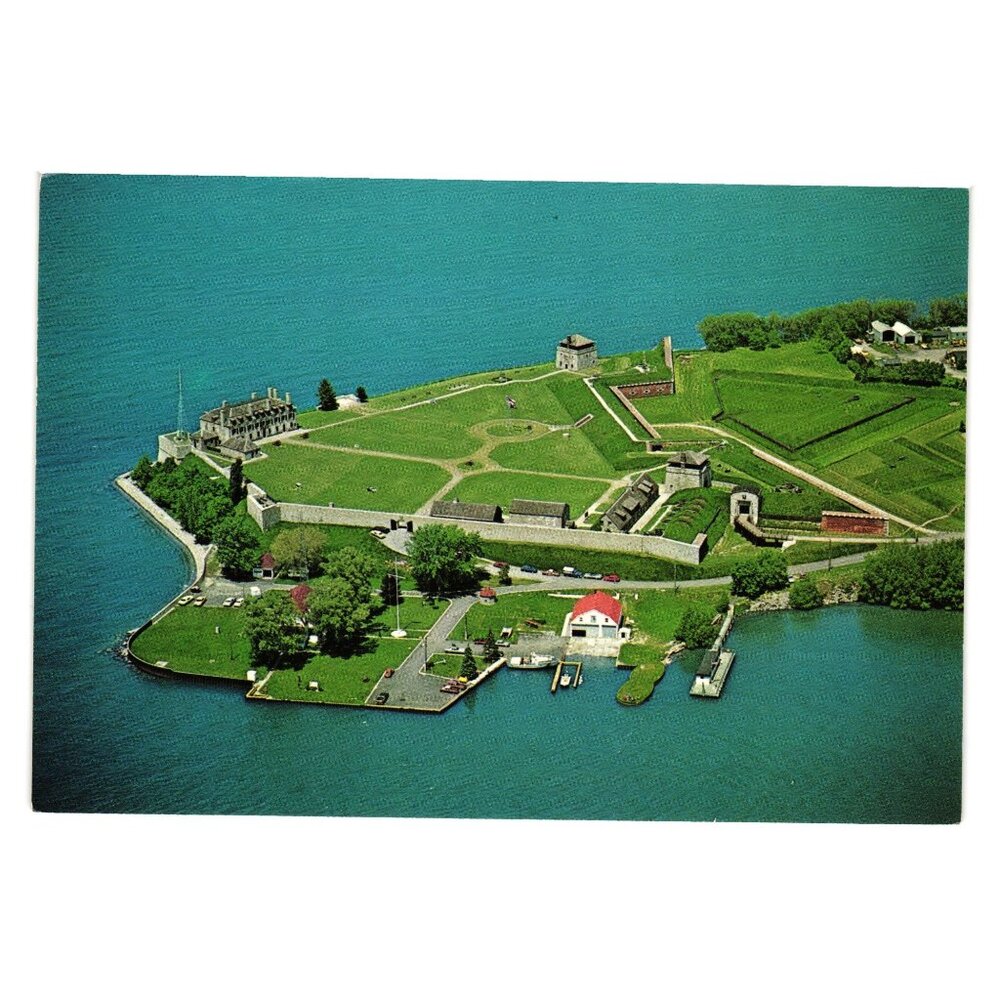 Old Fort Niagara Postcard Aerial View Historic Youngstown NY River Lake Ontario